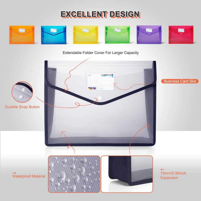 iMissiu Plastic File Folders  Waterproof Transparent Expandable File Organiser - Portable Large Capacity A4B4 File Wallet for Office/Business/School (7 Pack) - Image 2